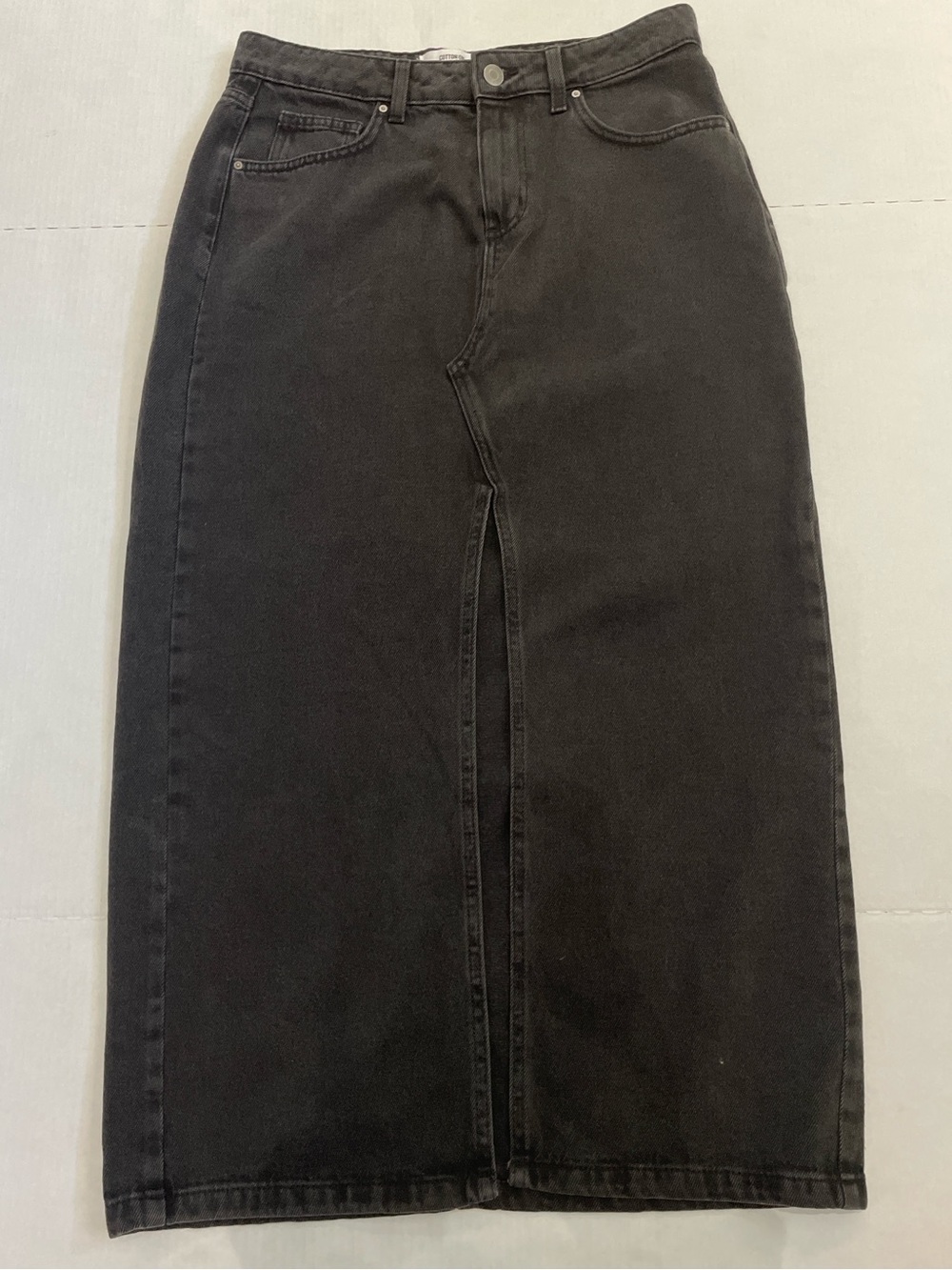 Cotton On Black Maxi Denim Skirt with Front Slit